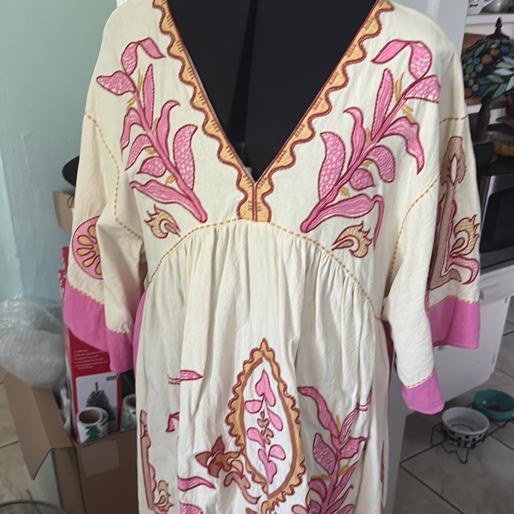 Bohemian Pink and Cream Embroidered Dress
